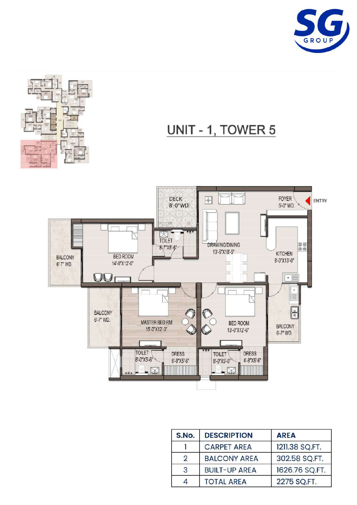 SG Nakshatra 3 BHK Floor Plan 2275 Sq Ft Tower 5 Unit 1
