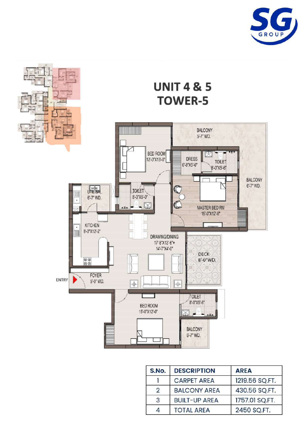 SG Nakshatra 3 BHK Floor Plan 2450 Sq Ft Tower 5 Unit 4